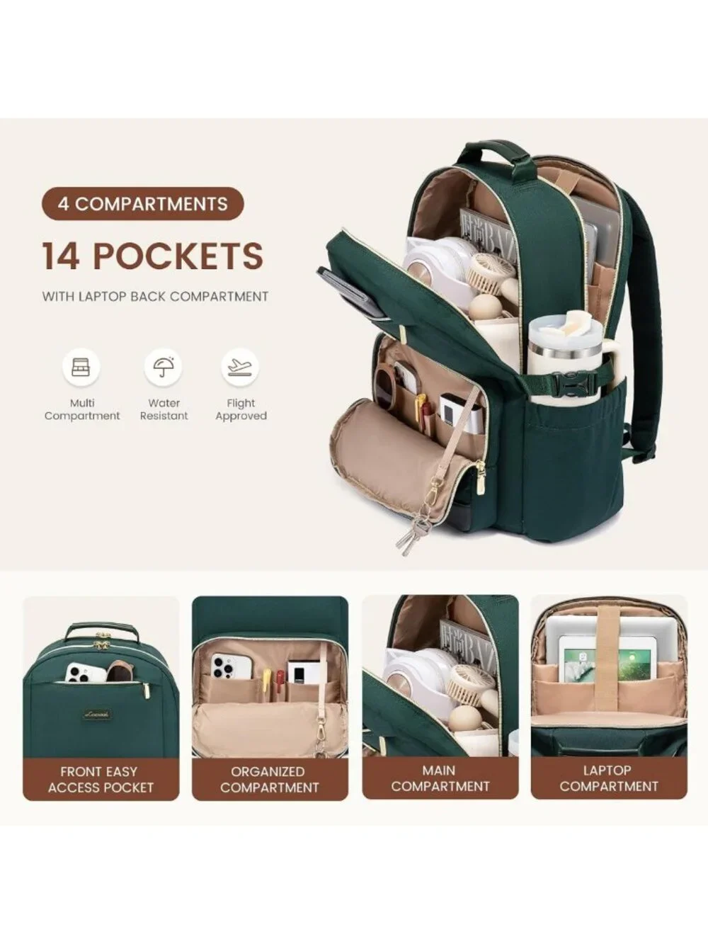 Stylish Waterproof Laptop Backpack for Women, 15.6